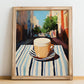 Flat White – Australian Street Café Scene, Australian Coffee Wall Decor, no-text version framed in wood