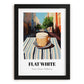 Flat White – Australian Street Café Scene, Australian Coffee Wall Decor, in sleek black frame