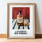 Canadian Rye Whisky – on Striped Tablecloth, Canadian Coffee Wall Decor, in wooden frame leaning on the floor