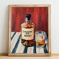 Canadian Rye Whisky – on Striped Tablecloth, Canadian Coffee Wall Decor, no-text version framed in wood