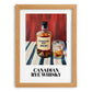 Canadian Rye Whisky – on Striped Tablecloth, Canadian Coffee Wall Decor, set in oak frame