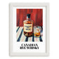 Canadian Rye Whisky – on Striped Tablecloth, Canadian Coffee Wall Decor, placed in minimal white frame