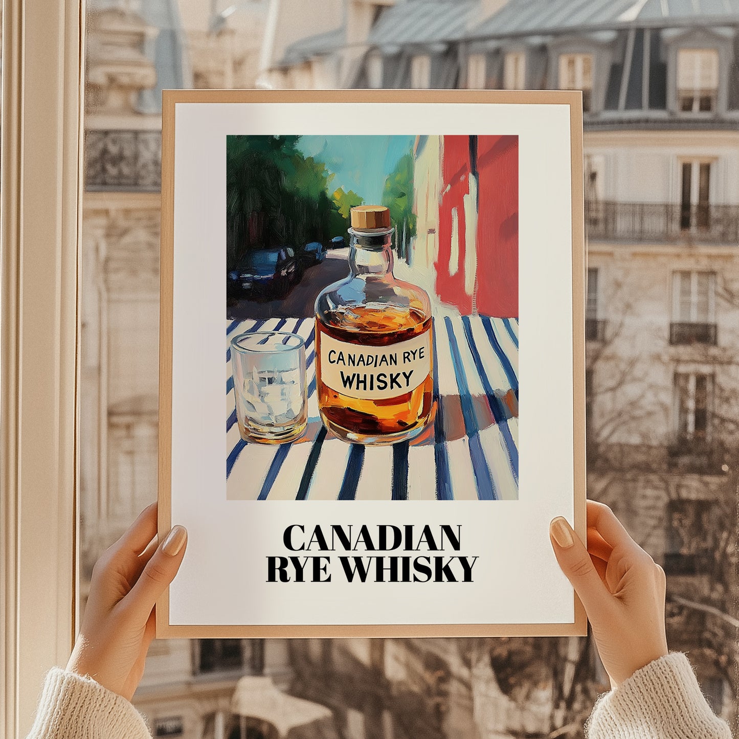 Canadian Rye Whisky – Canadian Café on the Corner, Canadian Whiskey Print, styled in a charming Paris street view
