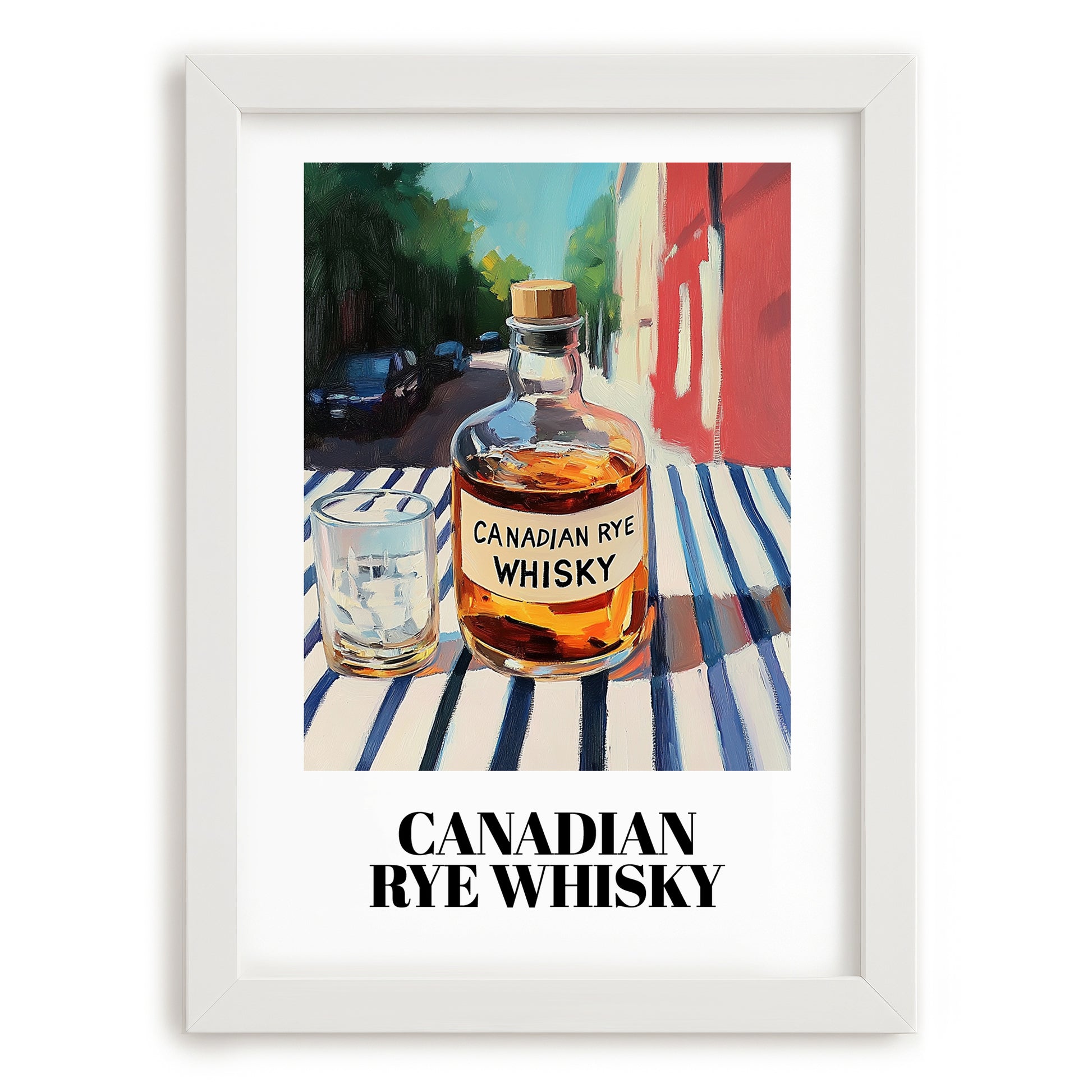Canadian Rye Whisky – Canadian Café on the Corner, Canadian Whiskey Print, placed in minimal white frame