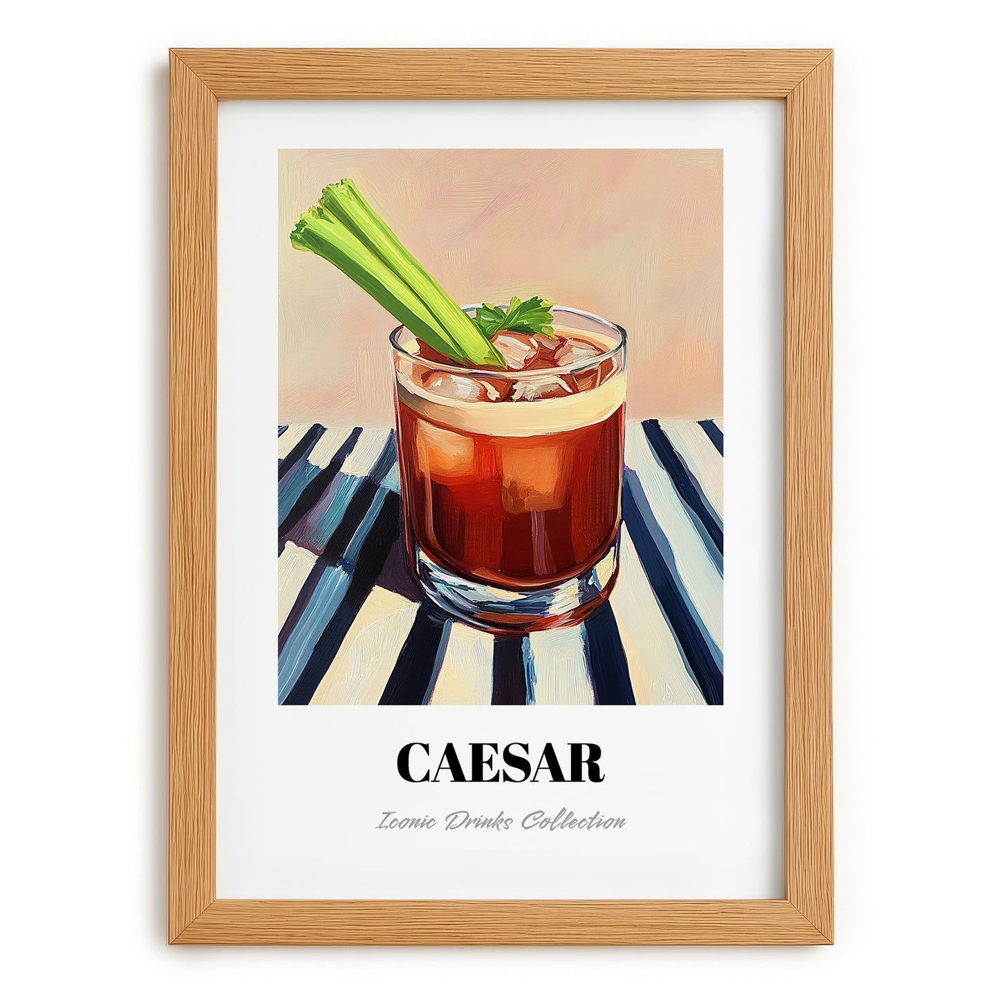 Caesar – on Striped Tablecloth, Canadian Whiskey Still Life, set in oak frame