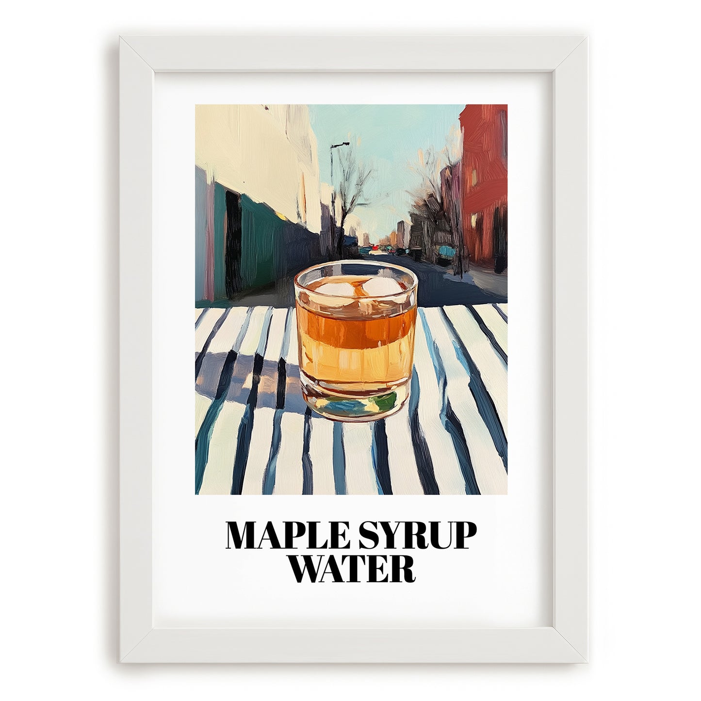 Maple Syrup Water – Canadian Urban Café Scene, Canadian Cocktail Illustration, placed in minimal white frame