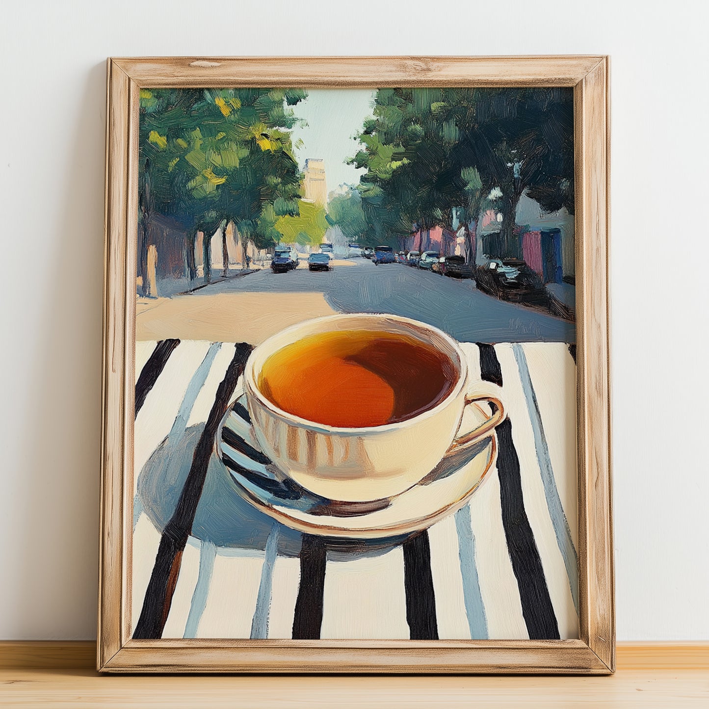 Baijiu – Chinese Café on the Corner, Chinese Tea Painting, no-text version framed in wood