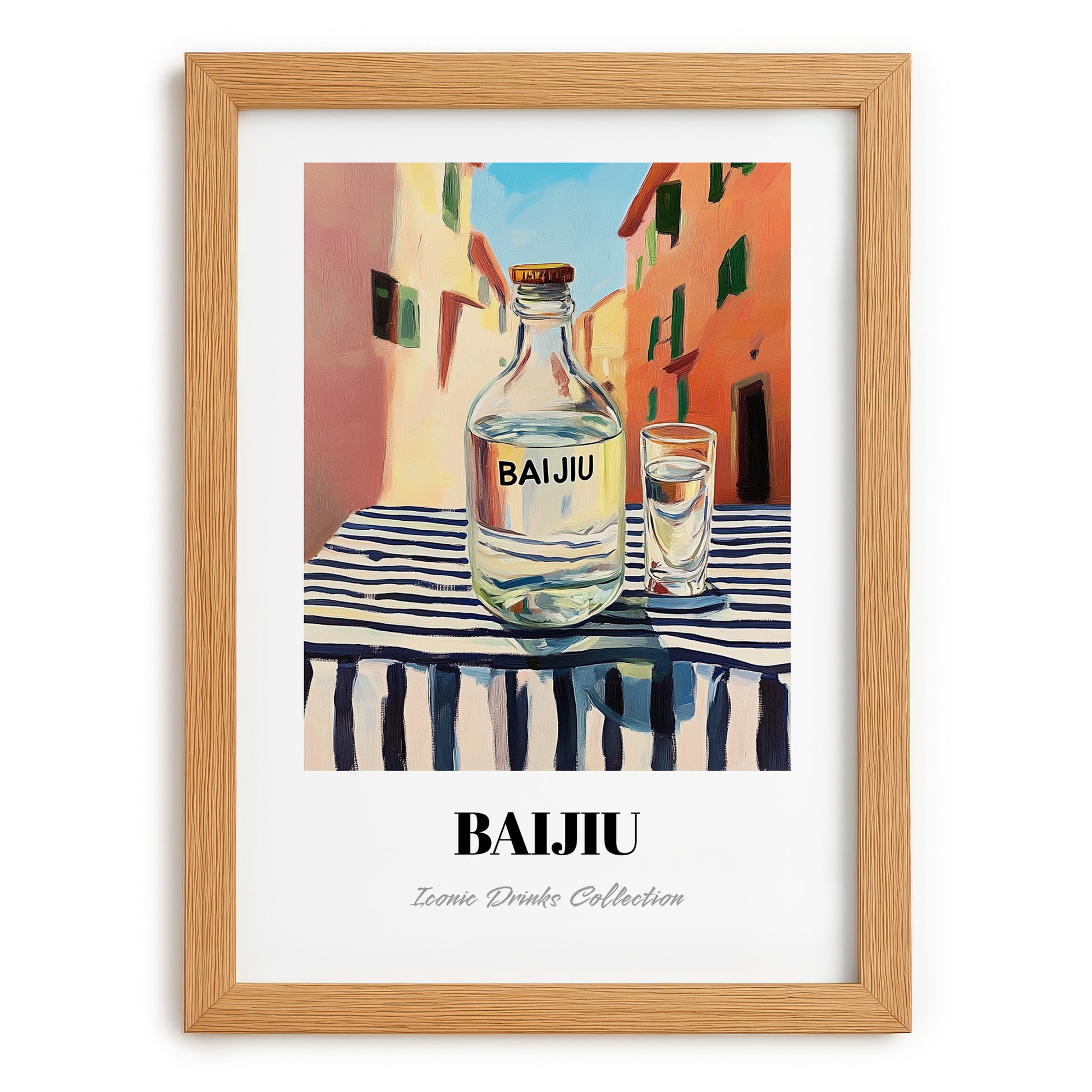 Pu-erh Tea – Chinese Urban Café Scene, Chinese Tea Poster, set in oak frame