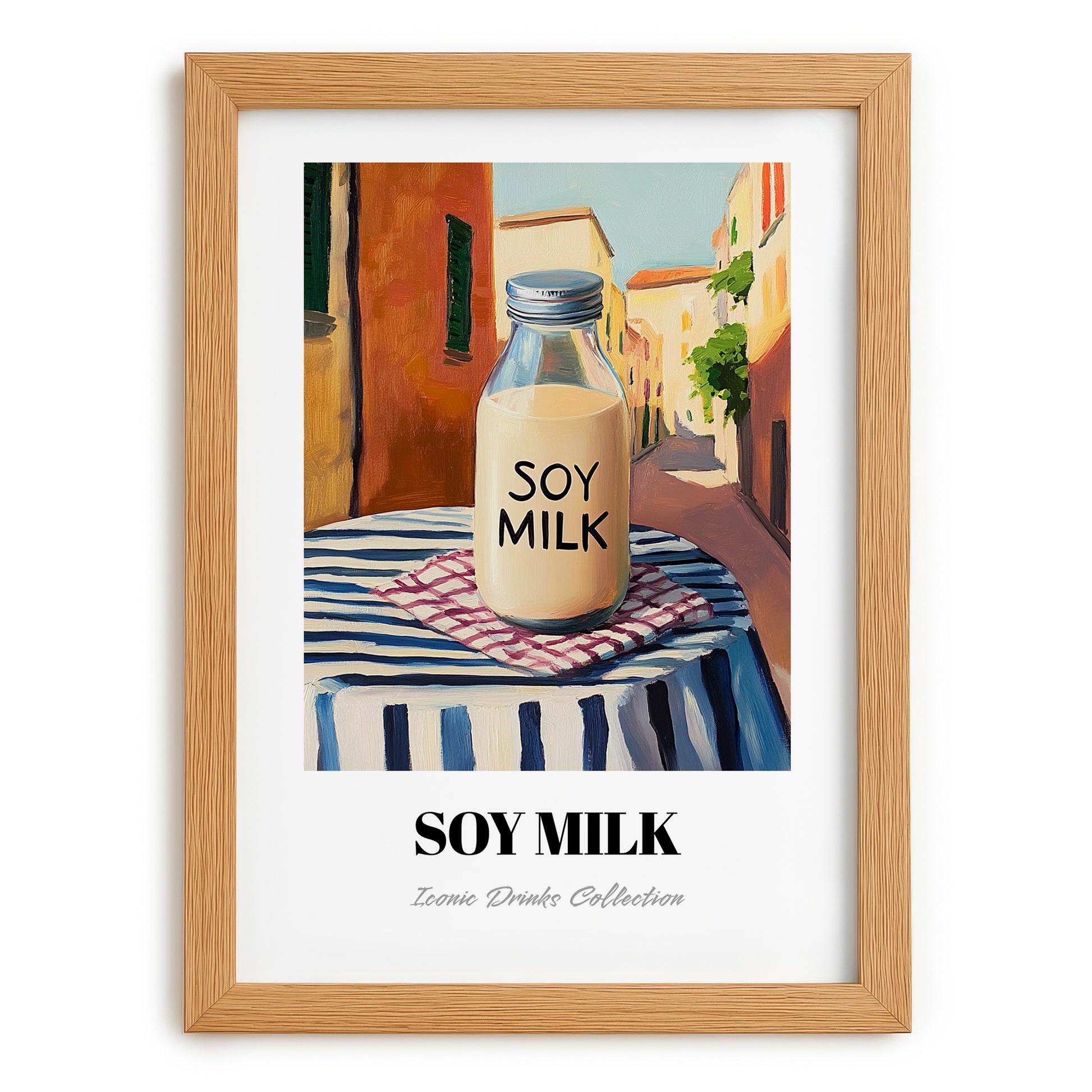 Soy Milk – Chinese Outdoor Café Scene, Chinese Spirit Wall Art, set in oak frame
