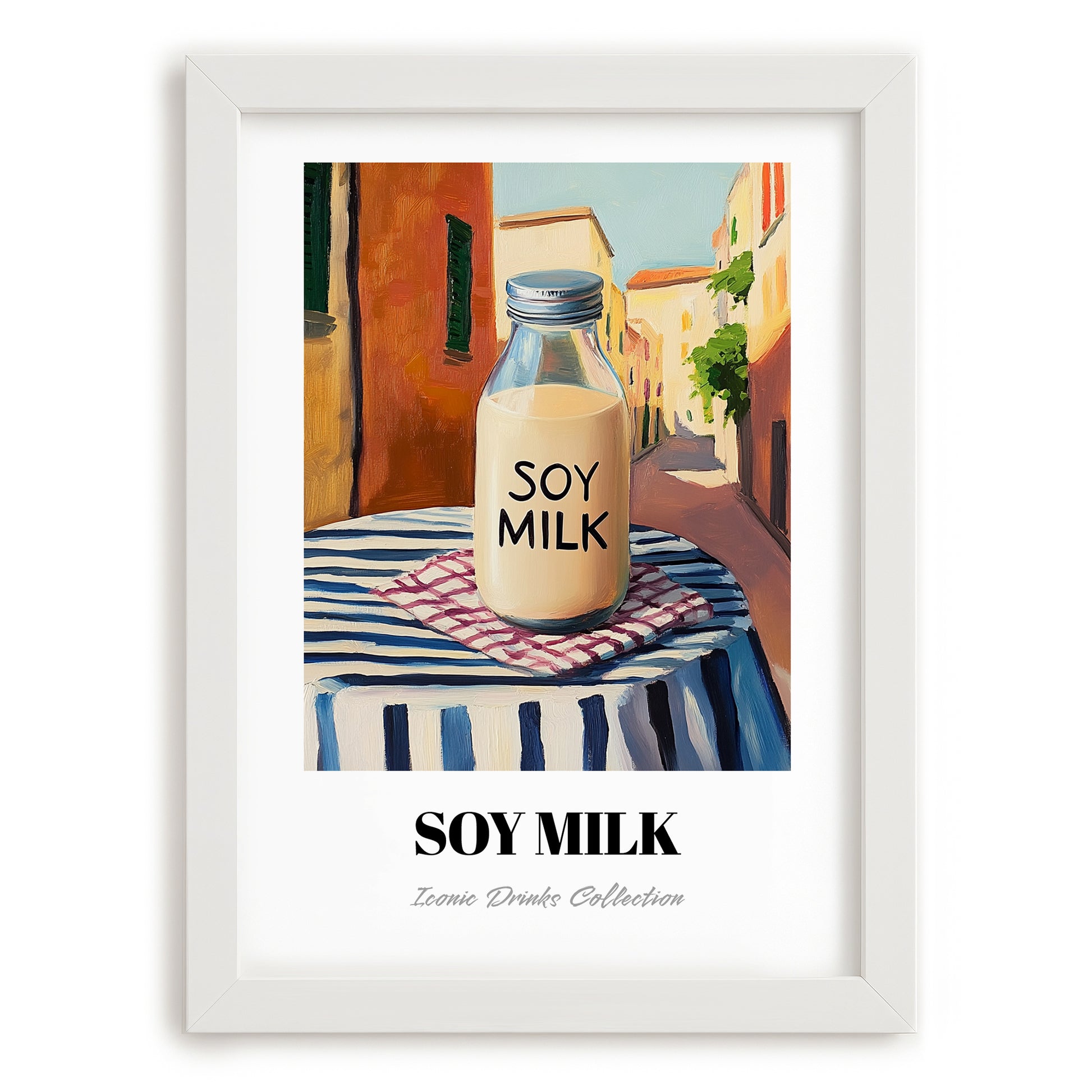 Soy Milk – Chinese Outdoor Café Scene, Chinese Spirit Wall Art, placed in minimal white frame