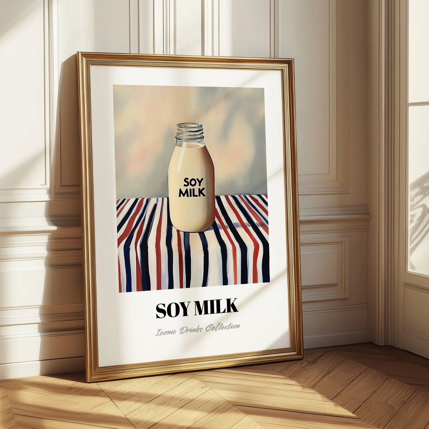 Soy Milk – on Striped Tablecloth, Chinese Beverage Illustration