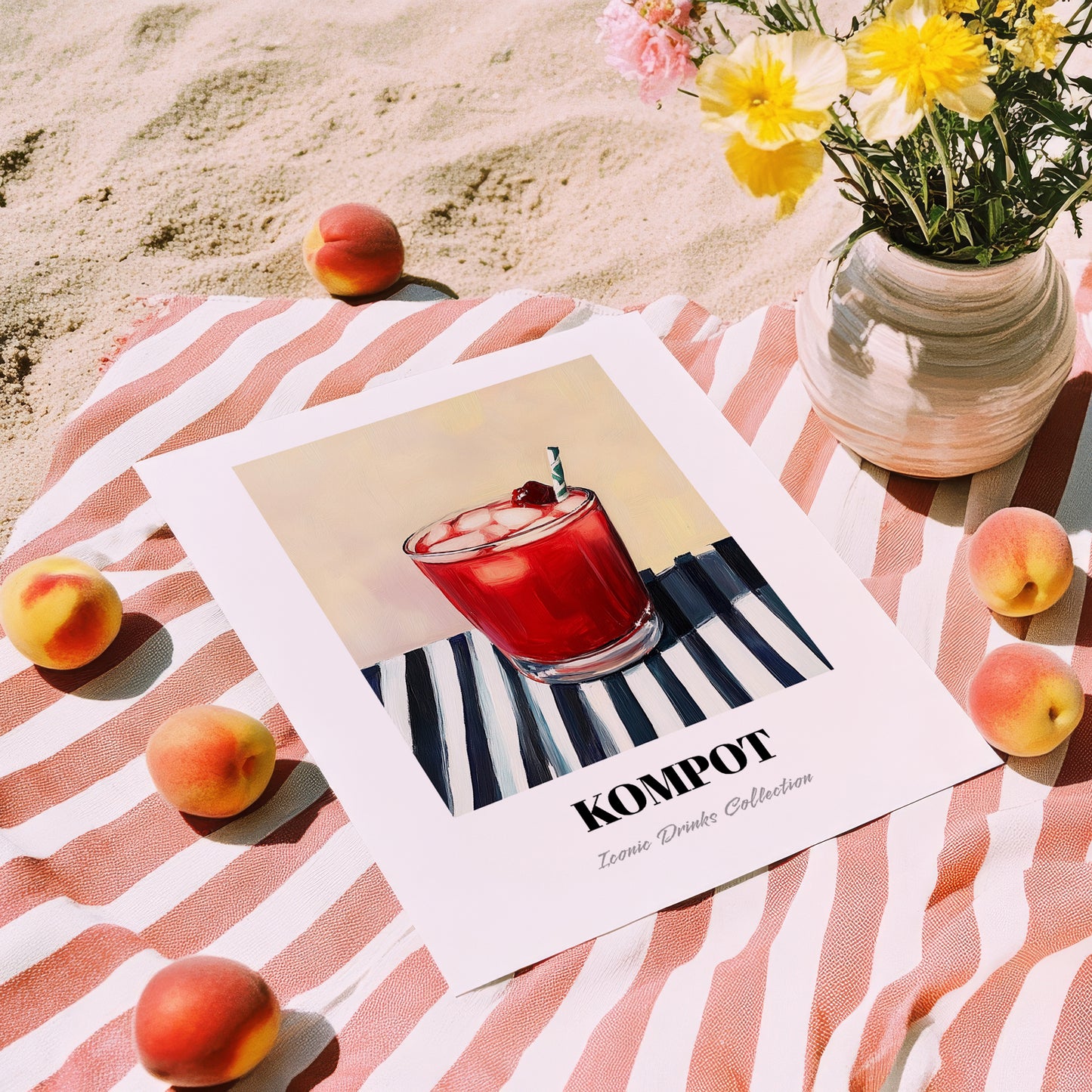 Kompot – on Striped Tablecloth, Polish Beverage Wall Decor, unframed on coastal sand