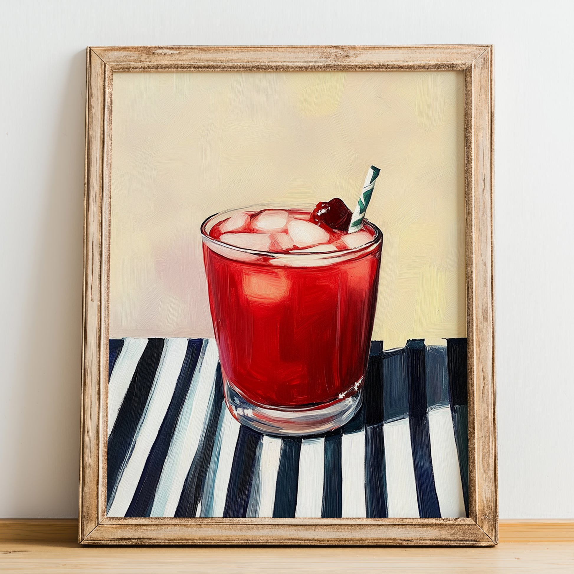 Kompot – on Striped Tablecloth, Polish Beverage Wall Decor, no-text version framed in wood