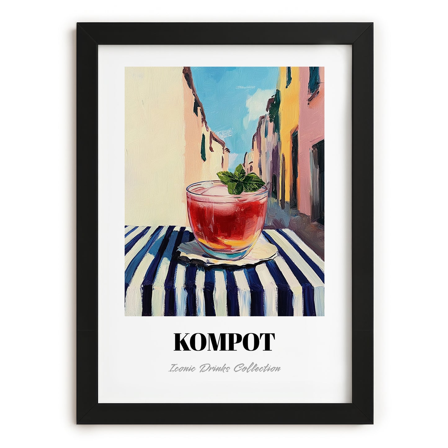 Kompot – Polish Street Café Scene, Polish Beverage Wall Decor, in sleek black frame