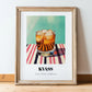 Kvass – on Striped Tablecloth, Polish Beverage Illustration, in wooden frame leaning on the floor