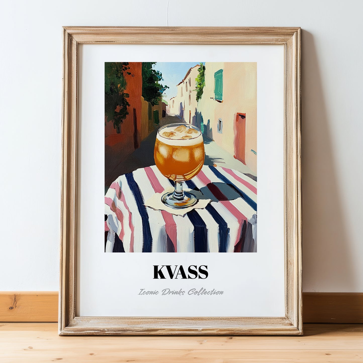 Kvass – Polish Outdoor Café Scene, Polish Beverage Painting, in wooden frame leaning on the floor