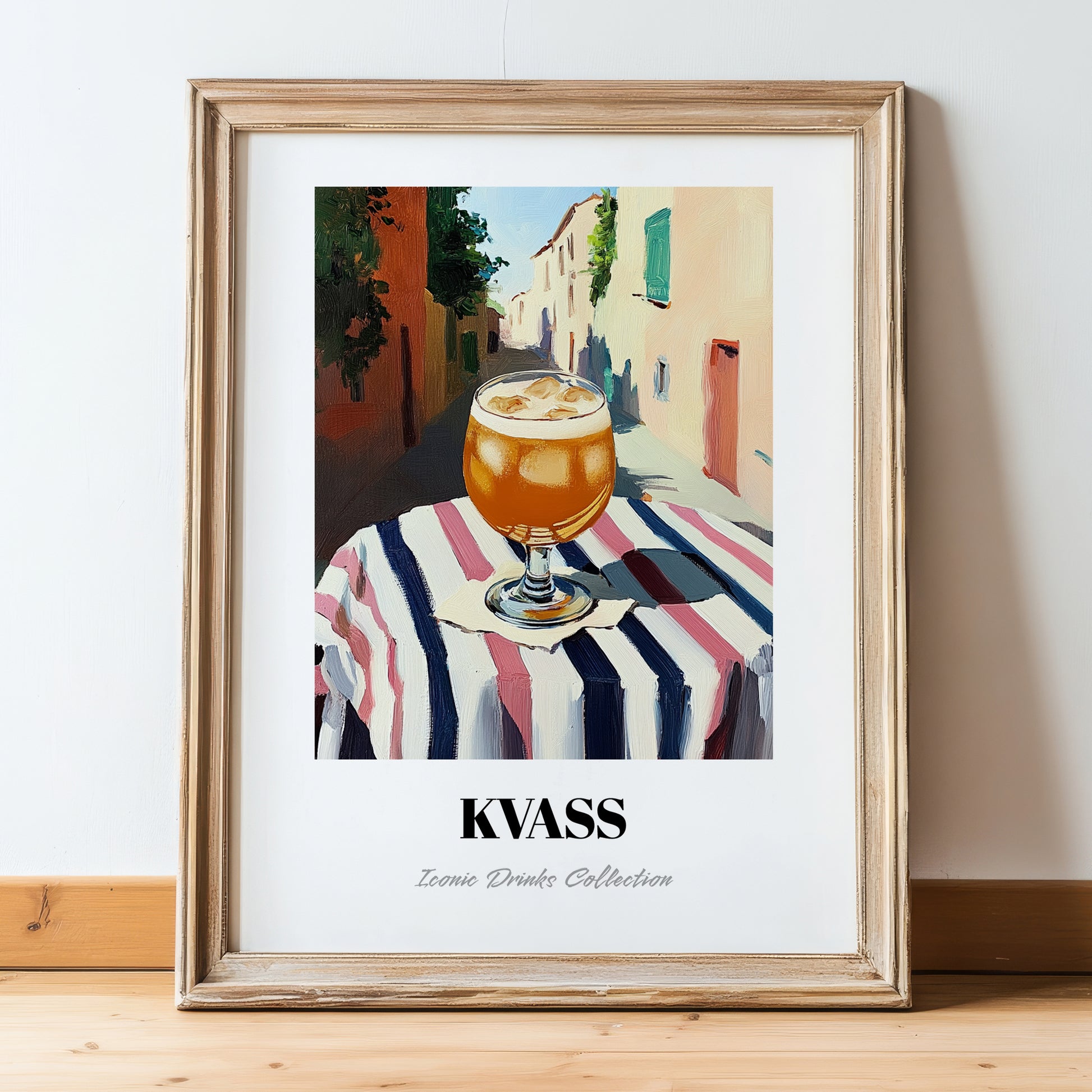 Kvass – Polish Outdoor Café Scene, Polish Beverage Painting, in wooden frame leaning on the floor