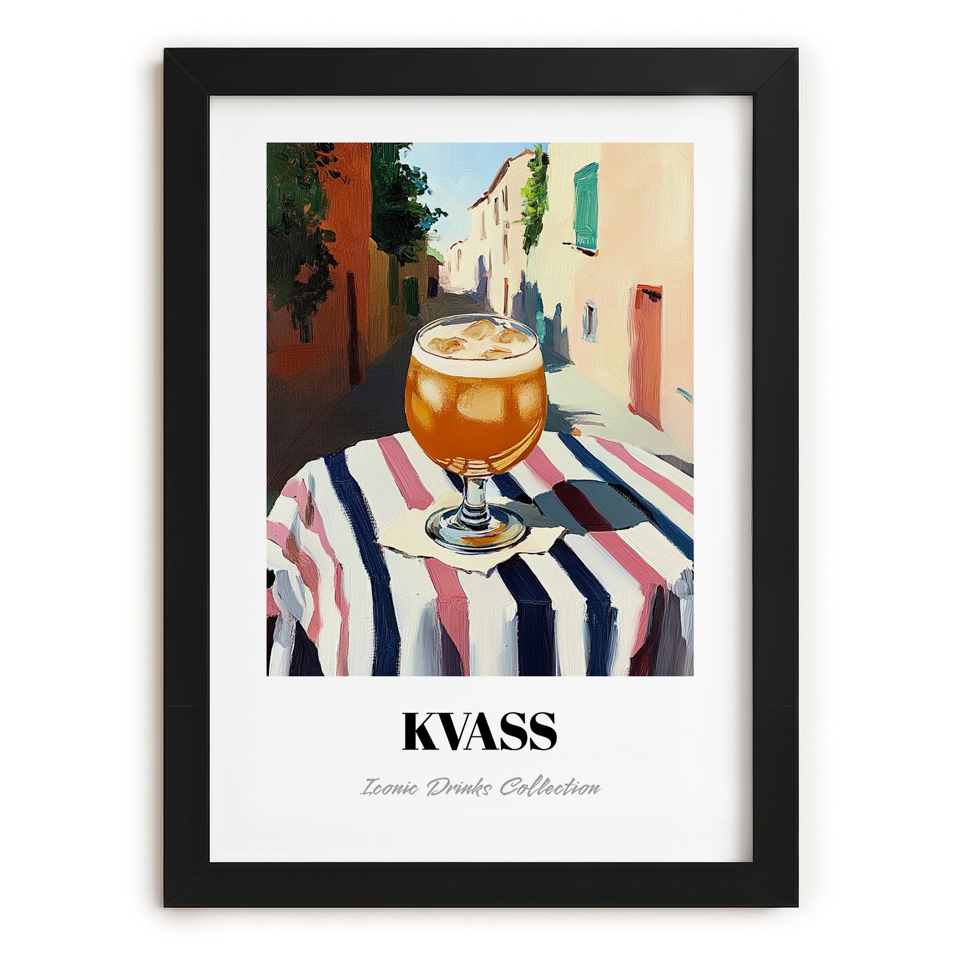 Kvass – Polish Outdoor Café Scene, Polish Beverage Painting, in sleek black frame