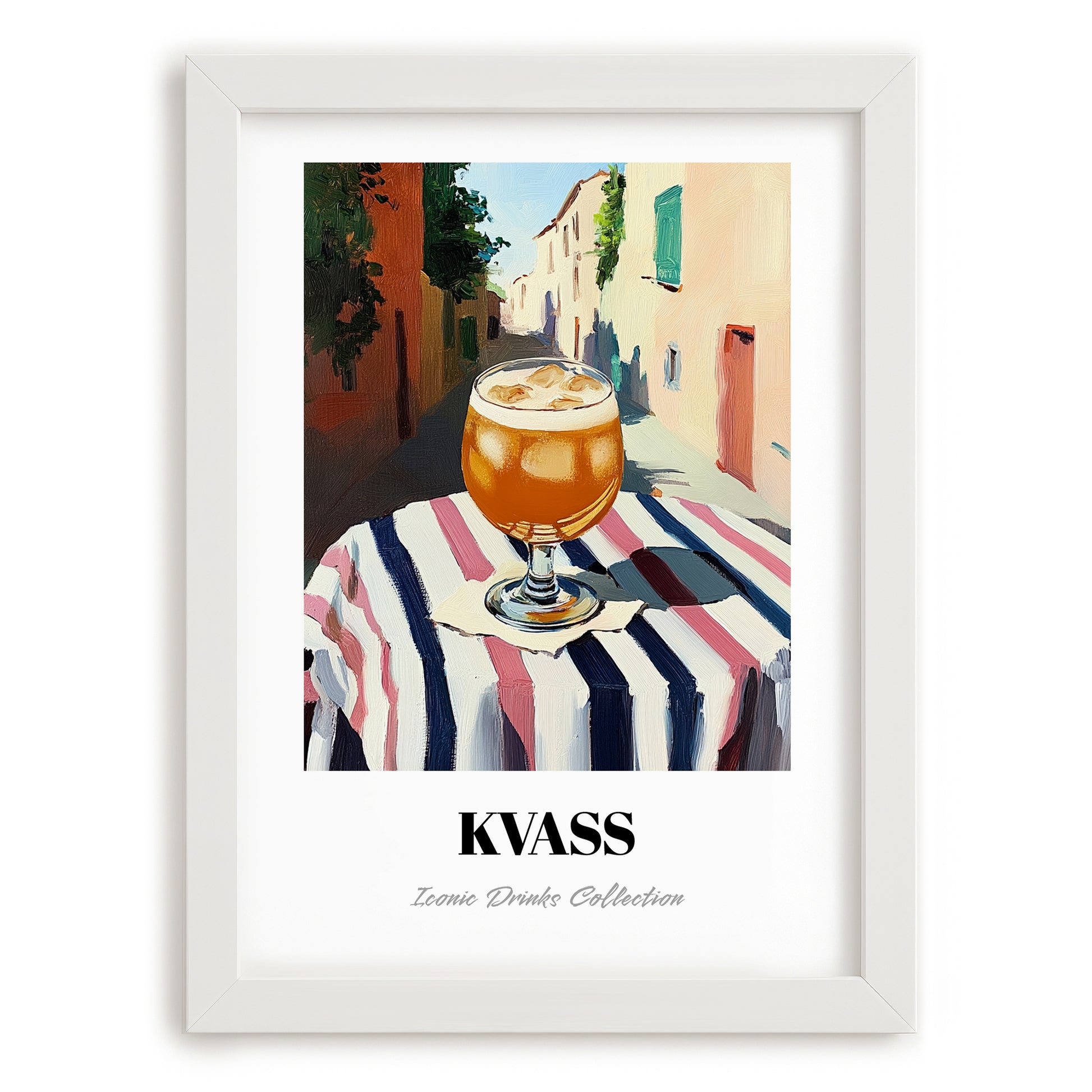 Kvass – Polish Outdoor Café Scene, Polish Beverage Painting, placed in minimal white frame