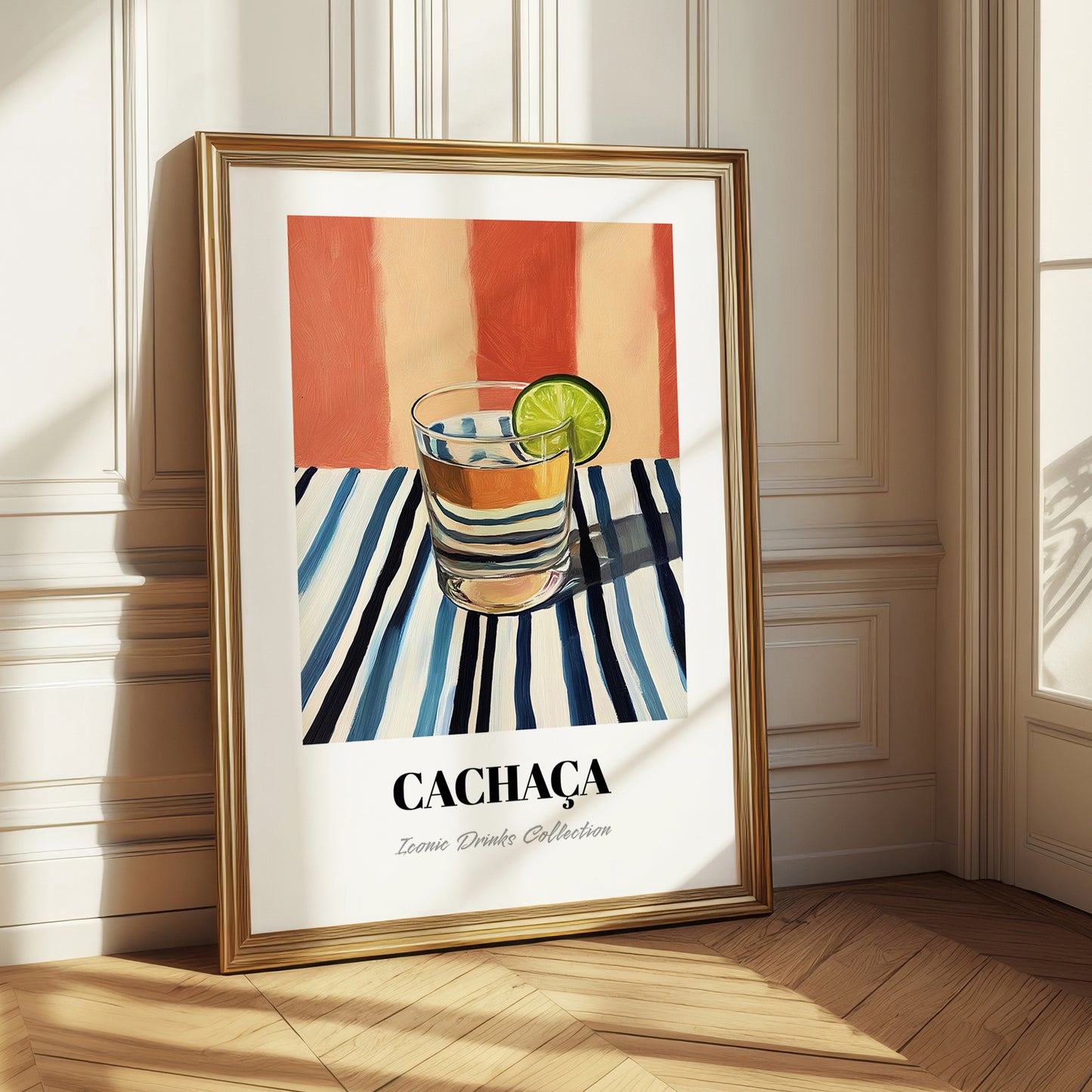 Cachaça – on Striped Tablecloth, Brazilian Beverage Wall Decor