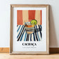 Cachaça – on Striped Tablecloth, Brazilian Beverage Wall Decor, in wooden frame leaning on the floor