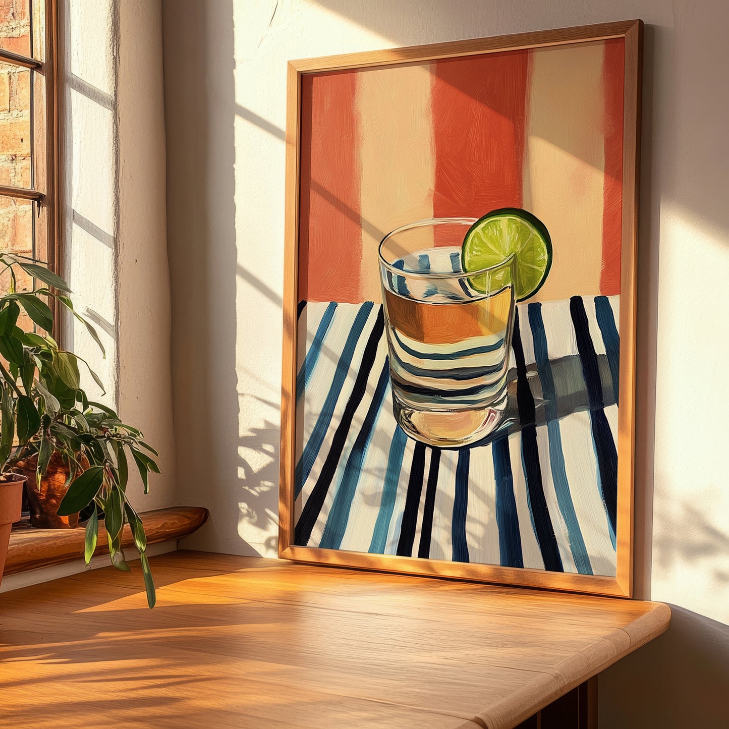 Cachaça – on Striped Tablecloth, Brazilian Beverage Wall Decor, clean layout with no caption