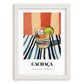 Cachaça – on Striped Tablecloth, Brazilian Beverage Wall Decor, placed in minimal white frame