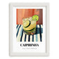 Caipirinha – on Striped Tablecloth, Brazilian Spirit Print, placed in minimal white frame