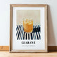 Guaraná – on Striped Tablecloth, Brazilian Cocktail Illustration, in wooden frame leaning on the floor
