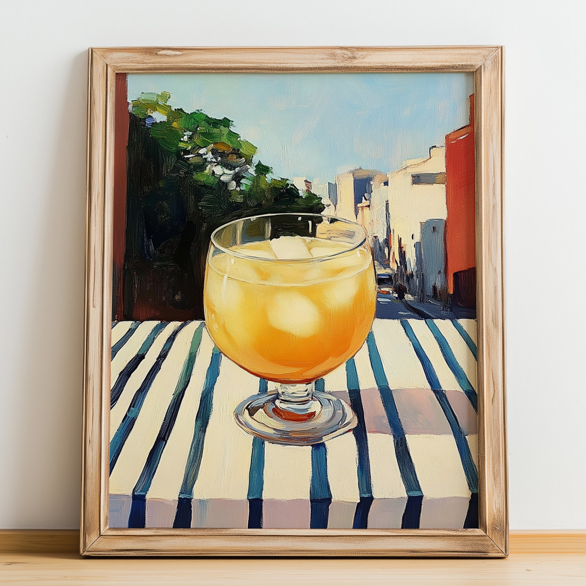 Guaraná – Brazilian Street Café Scene, Brazilian Beverage Wall Decor, no-text version framed in wood