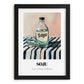Soju – on Striped Tablecloth, Korean Spirit Painting, in sleek black frame
