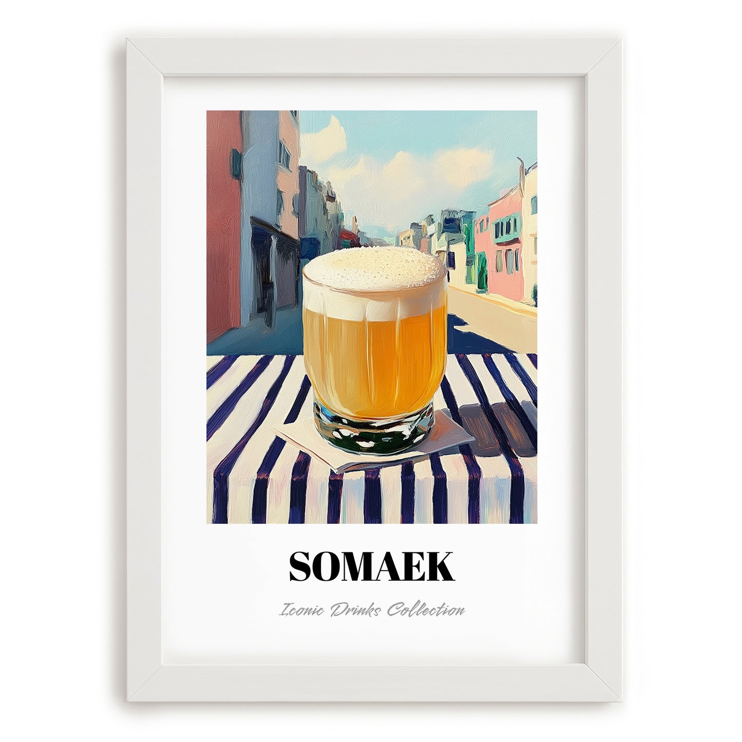 Somaek – Korean Café on the Corner, Korean Spirit Painting, placed in minimal white frame