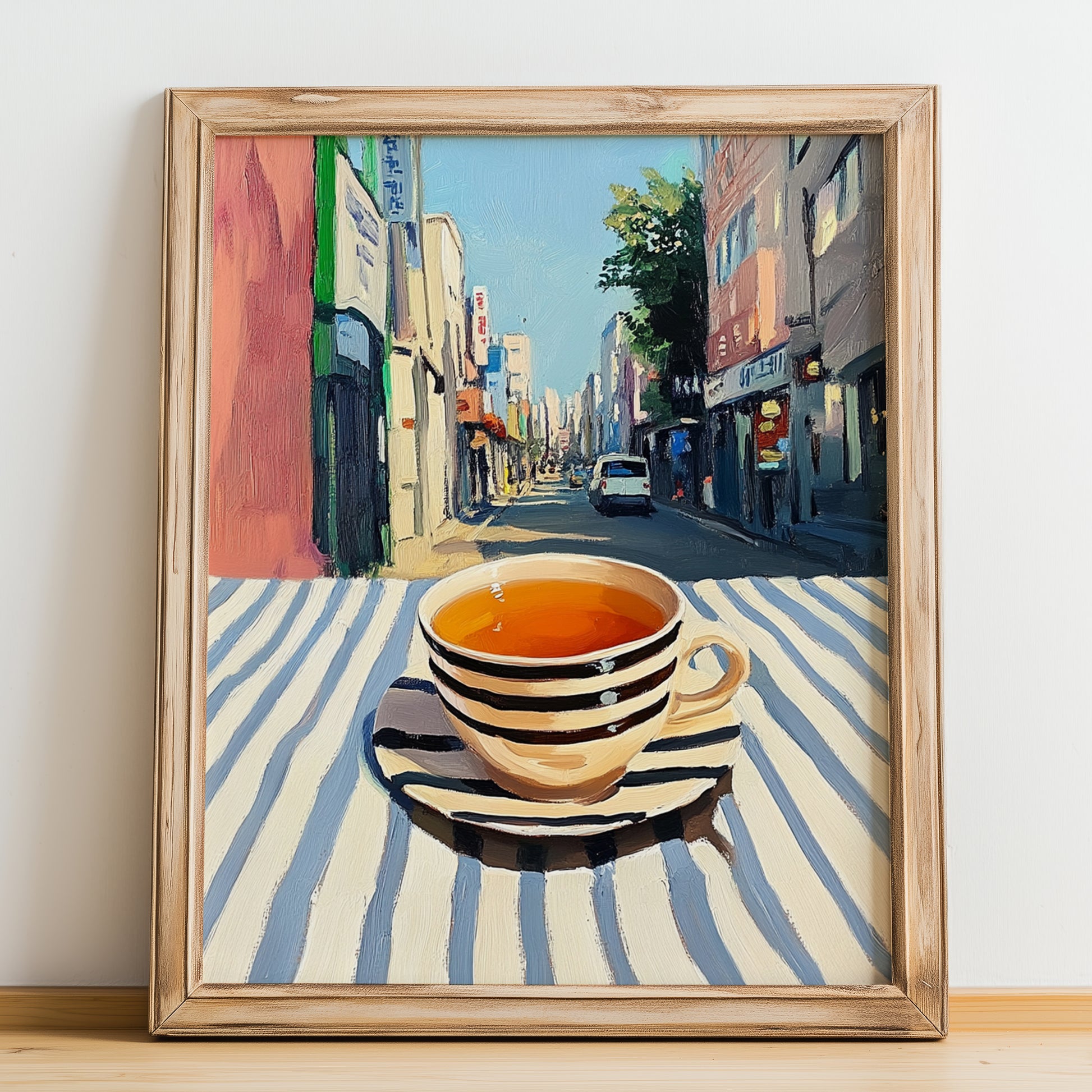 Barley – Korean Café on the Corner, Korean Beer Still Life, no-text version framed in wood