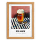 Pilsner – on Striped Tablecloth, Czech Beer Print, set in oak frame