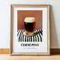 Černé Pivo – on Striped Tablecloth, Czech Beer Wall Art, in wooden frame leaning on the floor