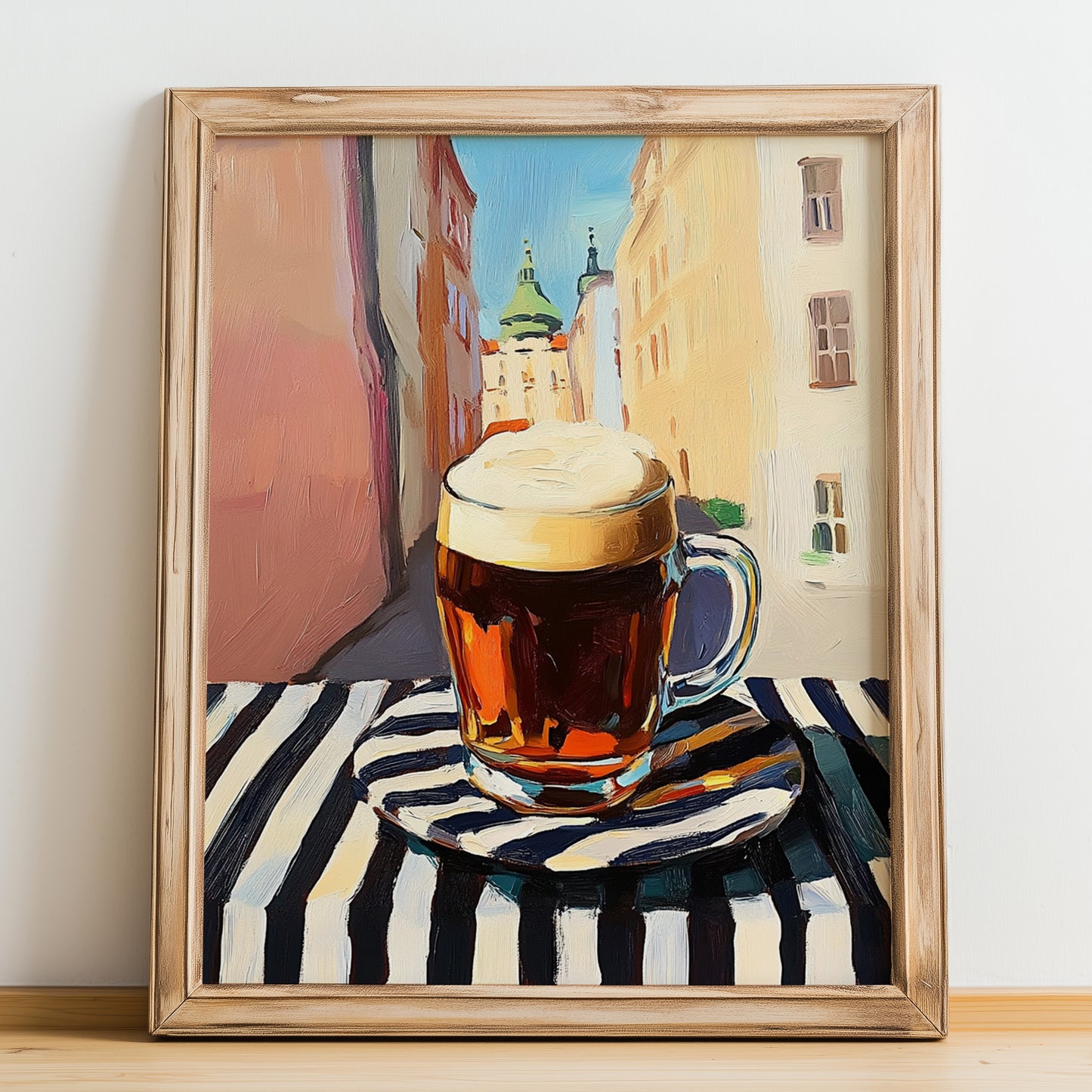 Černé Pivo – Czech Outdoor Café Scene, Czech Spirit Wall Print, no-text version framed in wood