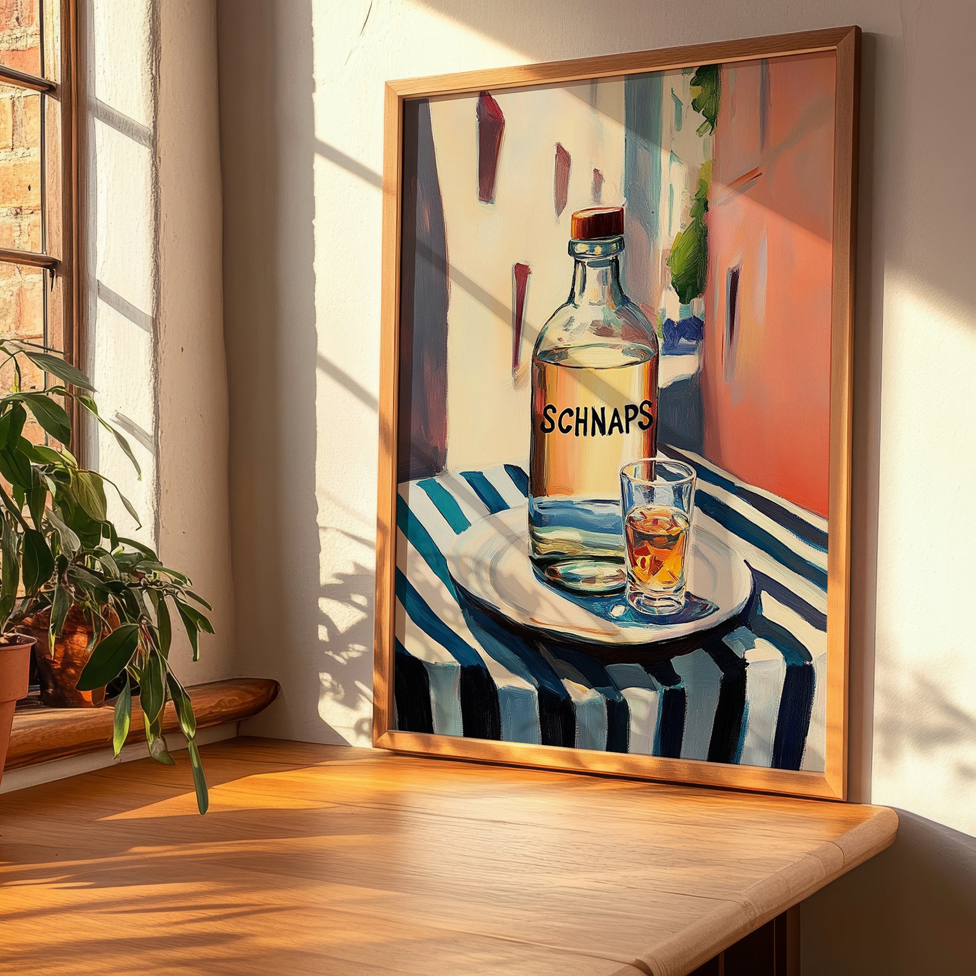 Schnaps – Austrian Outdoor Café Scene, Austrian Spirit Painting, clean layout with no caption