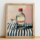 Schnaps – on Striped Tablecloth, Austrian Beer Still Life, no-text version framed in wood