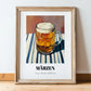 Märzen – on Striped Tablecloth, Austrian Beer Wall Decor, in wooden frame leaning on the floor