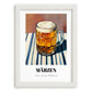 Märzen – on Striped Tablecloth, Austrian Beer Wall Decor, placed in minimal white frame