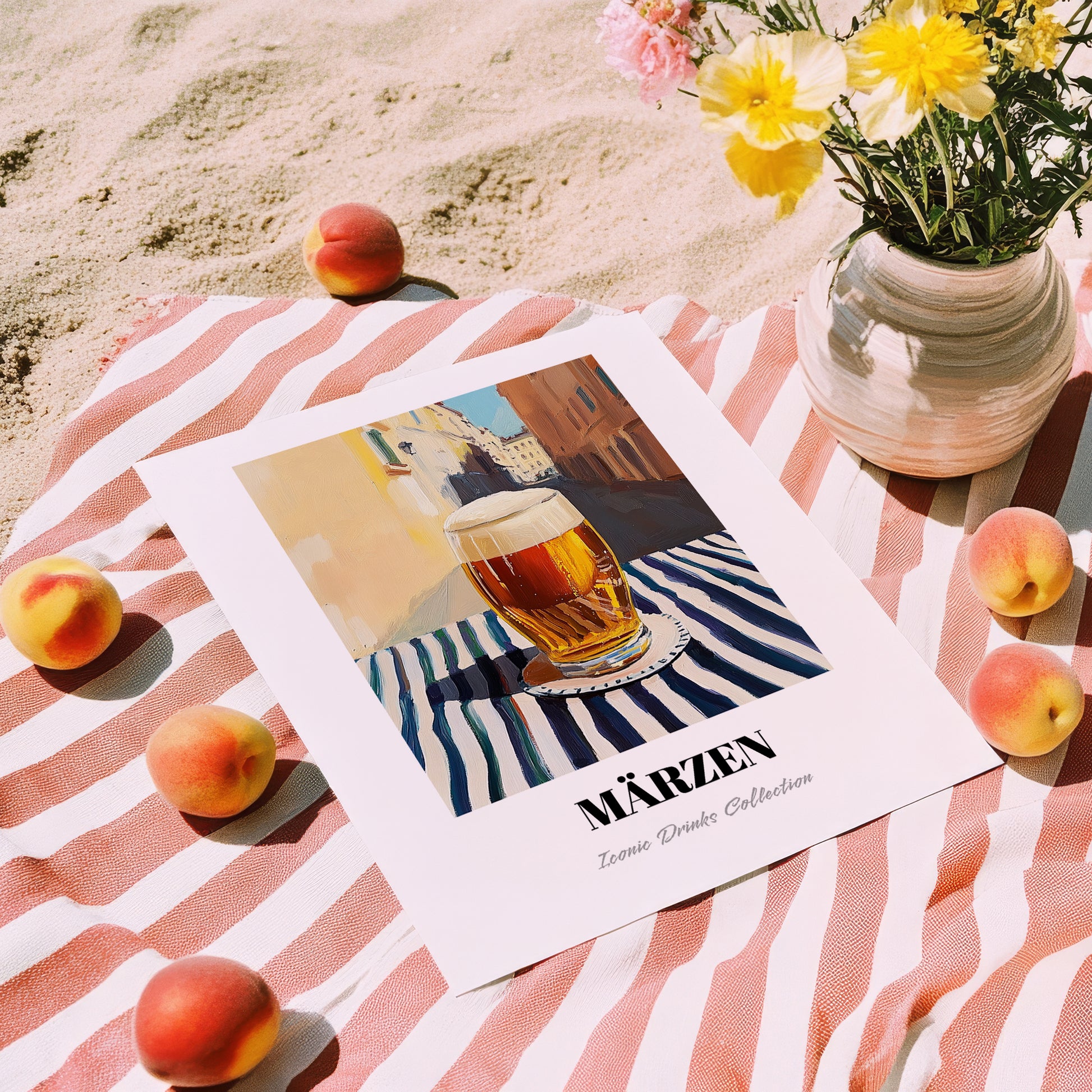 Märzen – Austrian Café on the Corner, Austrian Spirit Wall Decor, unframed on coastal sand