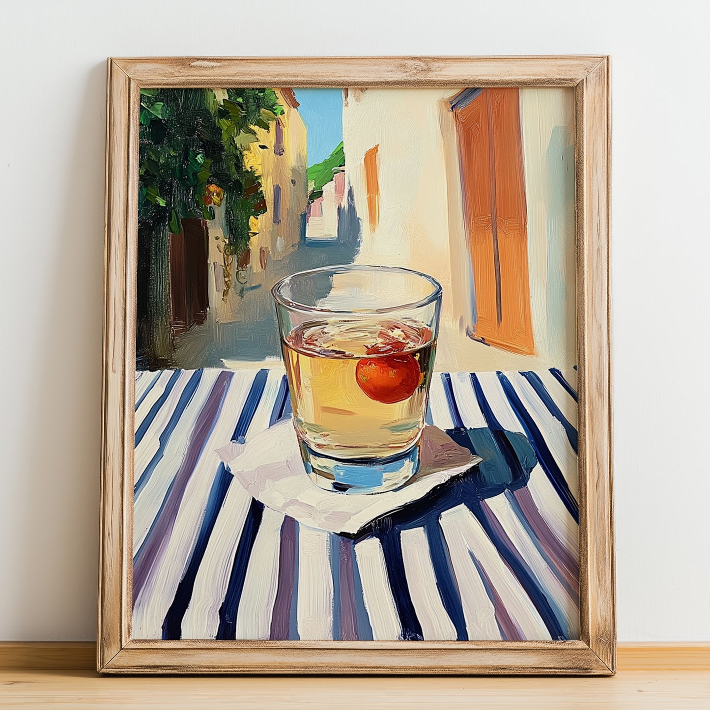 Pálinka – Hungarian Outdoor Café Scene, Hungarian Spirit Illustration, no-text version framed in wood