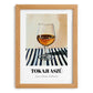 Tokaji Aszú – on Striped Tablecloth, Hungarian Spirit Illustration, set in oak frame