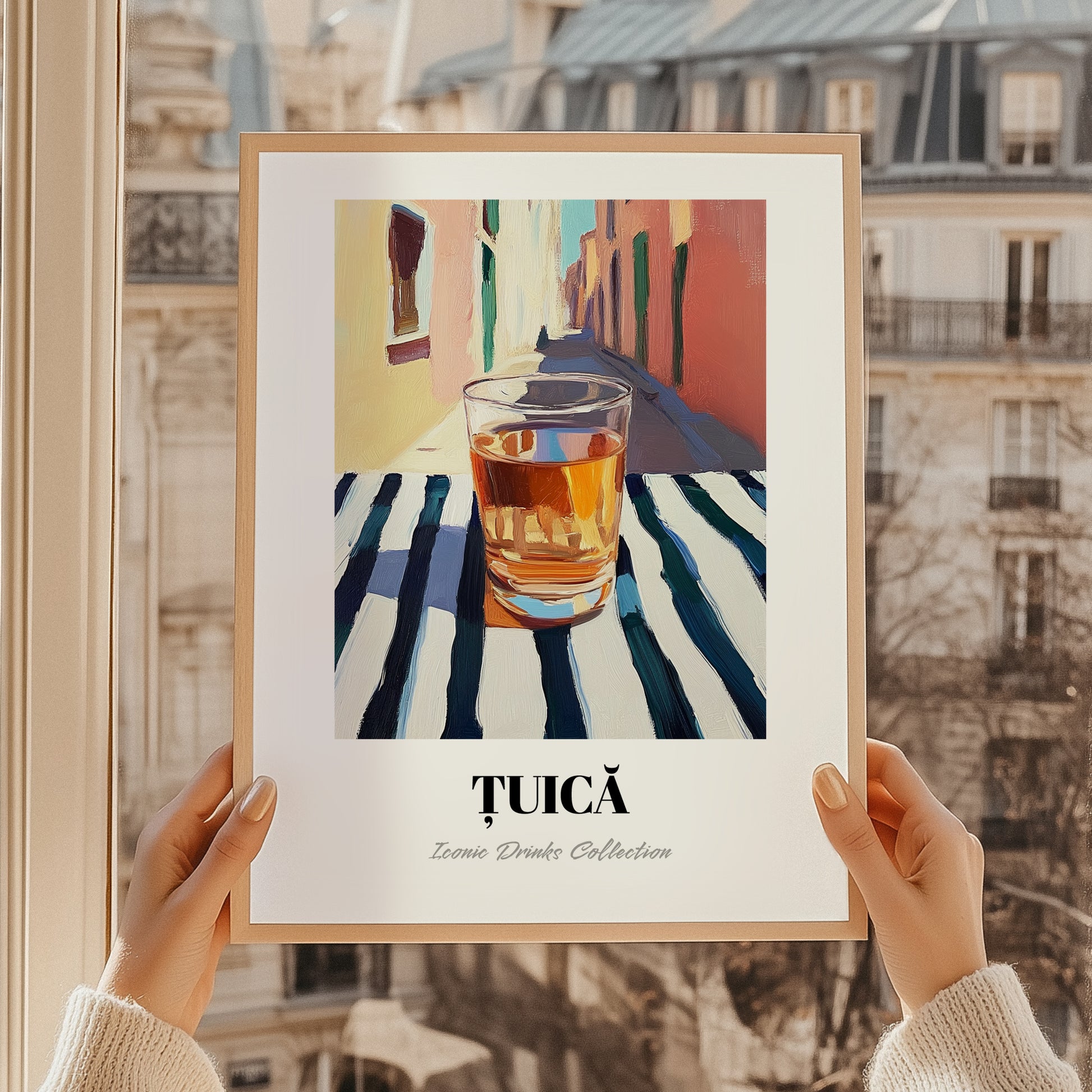 Țuică – Romanian Street Café Scene, Romanian Spirit Wall Decor, styled in a charming Paris street view
