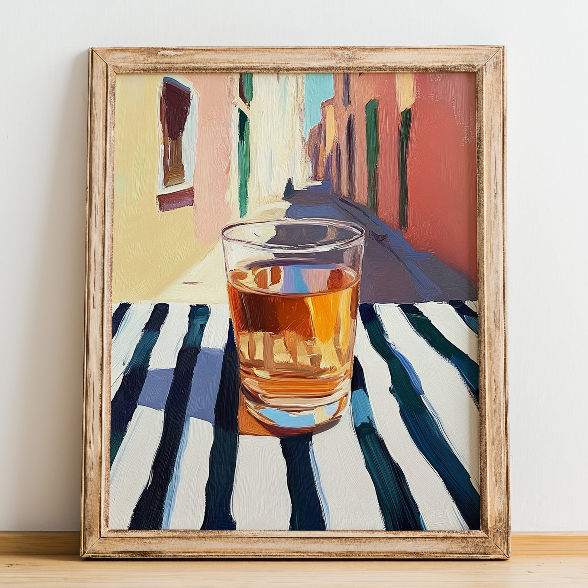 Țuică – Romanian Street Café Scene, Romanian Spirit Wall Decor, no-text version framed in wood