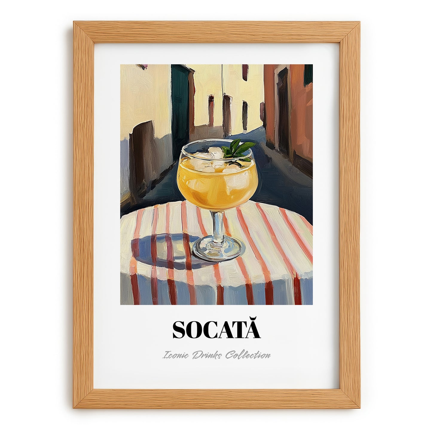 Socată – Romanian Street Café Scene, Romanian Beverage Print, set in oak frame