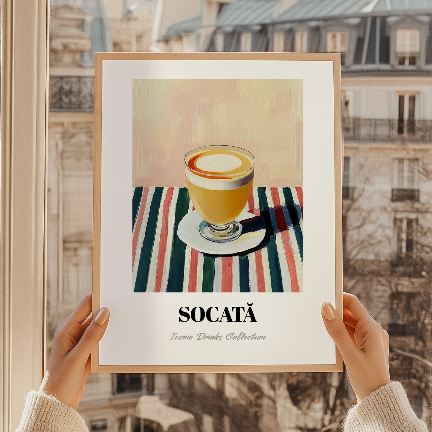 Socată – on Striped Tablecloth, Romanian Spirit Still Life, styled in a charming Paris street view