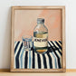 Jenever – on Striped Tablecloth, Dutch Beer Wall Decor, no-text version framed in wood