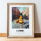 Lambic – Belgian Urban Café Scene, Belgian Coffee Print, in wooden frame leaning on the floor