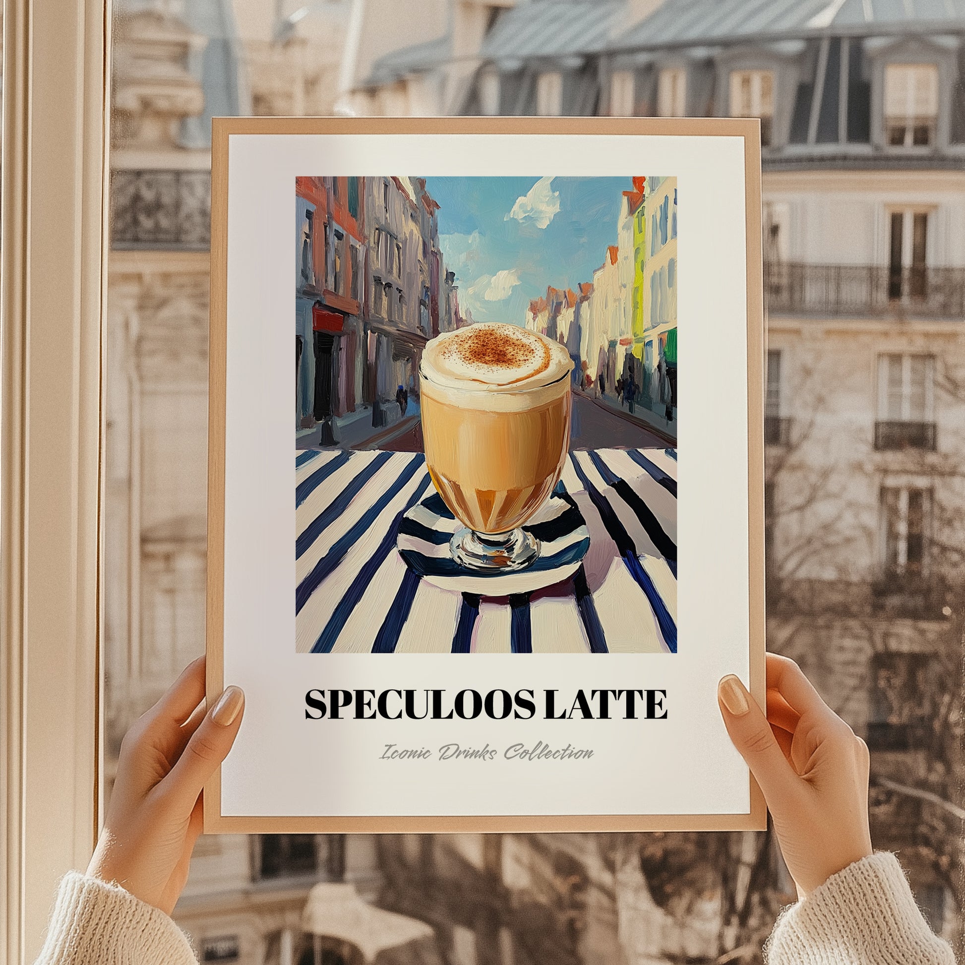 Speculoos Latte – Belgian Urban Café Scene, Belgian Coffee Still Life, styled in a charming Paris street view